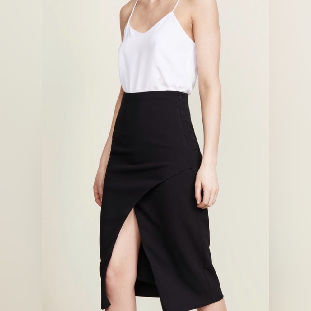 Black Halo Juma Lined Midi Skirt with Sexy Slit Black Size 4